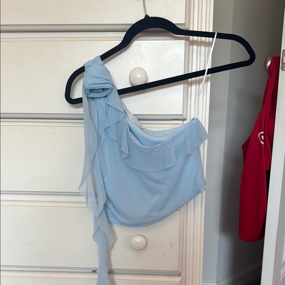 American Threads Sky Blue Ruffle Top